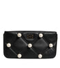 Dolce &amp; Gabbana Black Leather Pearl Embellished Logo Shoulder Bag
