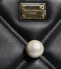Dolce &amp; Gabbana Black Leather Pearl Embellished Logo Shoulder Bag