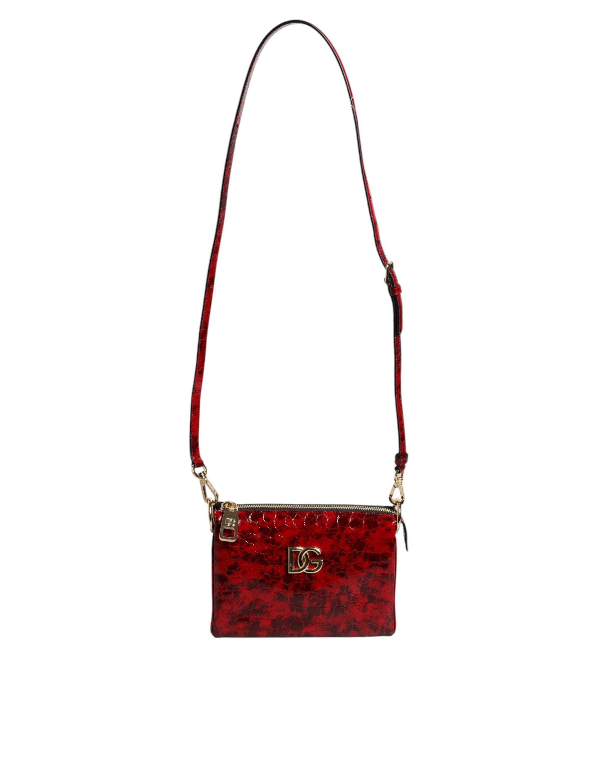 Sac bandoulière Dolce & Gabbana en cuir exotique rouge avec logo DG pour femme