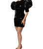 Dolce & Gabbana Black Patent Leather Puff Sleeves Mini Dress