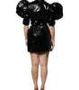 Dolce & Gabbana Black Patent Leather Puff Sleeves Mini Dress