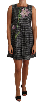 Robe droite à appliqués floraux pied-de-poule Dolce &amp; Gabbana