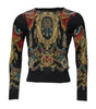 Dolce & Gabbana Black Heraldic DG Silk Round Neck Pullover Sweater