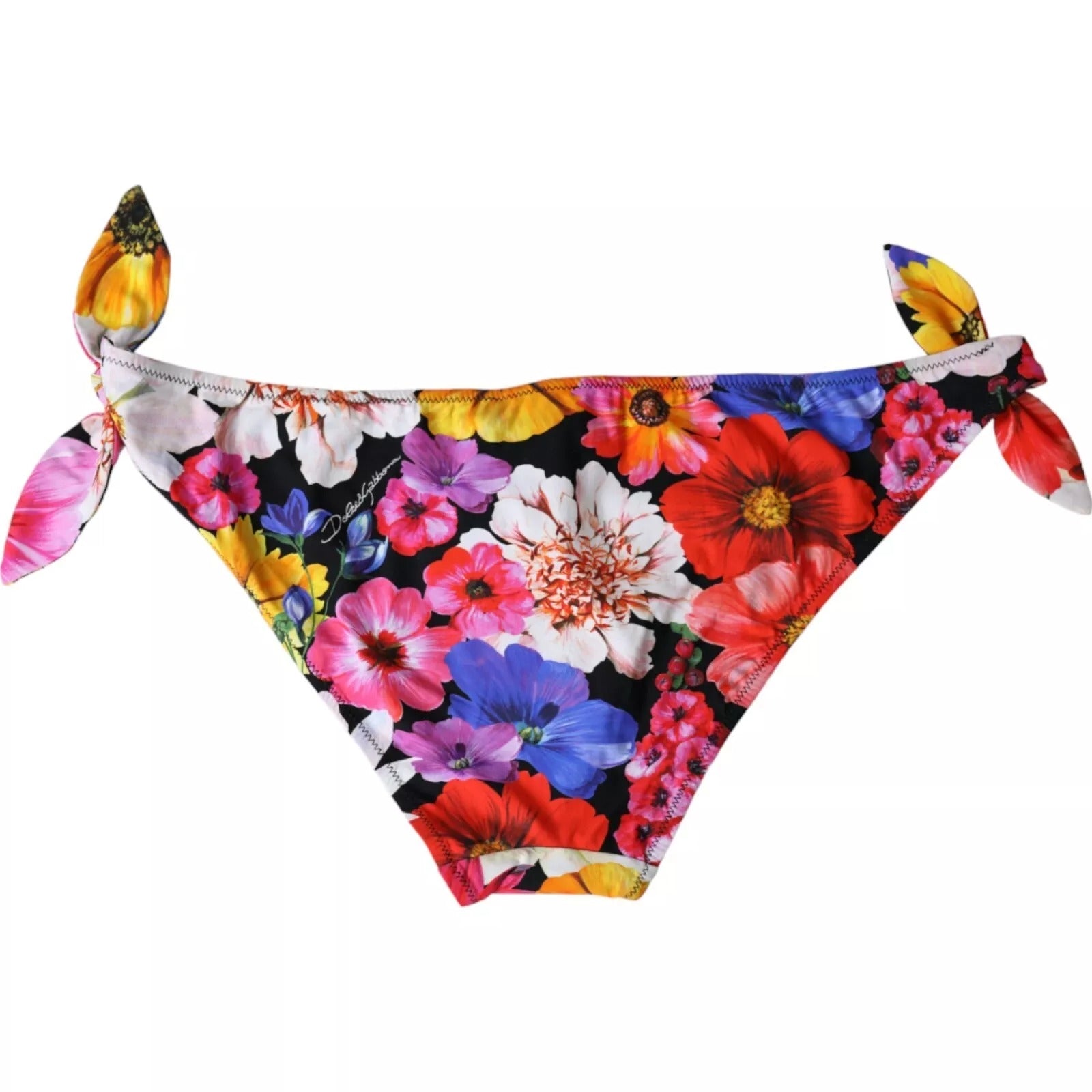 Dolce &amp; Gabbana Black Floral Print Swimsuit Bikini Bottom Swimwear