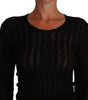 Dolce & Gabbana Black Knitted Wool Sheath Long Sleeves Dress