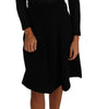 Dolce & Gabbana Black Knitted Wool Sheath Long Sleeves Dress