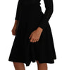 Dolce & Gabbana Black Knitted Wool Sheath Long Sleeves Dress