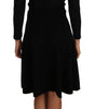 Dolce & Gabbana Black Knitted Wool Sheath Long Sleeves Dress