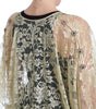 Dolce & Gabbana Gold Floral Lace Crystal Gown Cape Dress