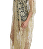 Dolce & Gabbana Gold Floral Lace Crystal Gown Cape Dress