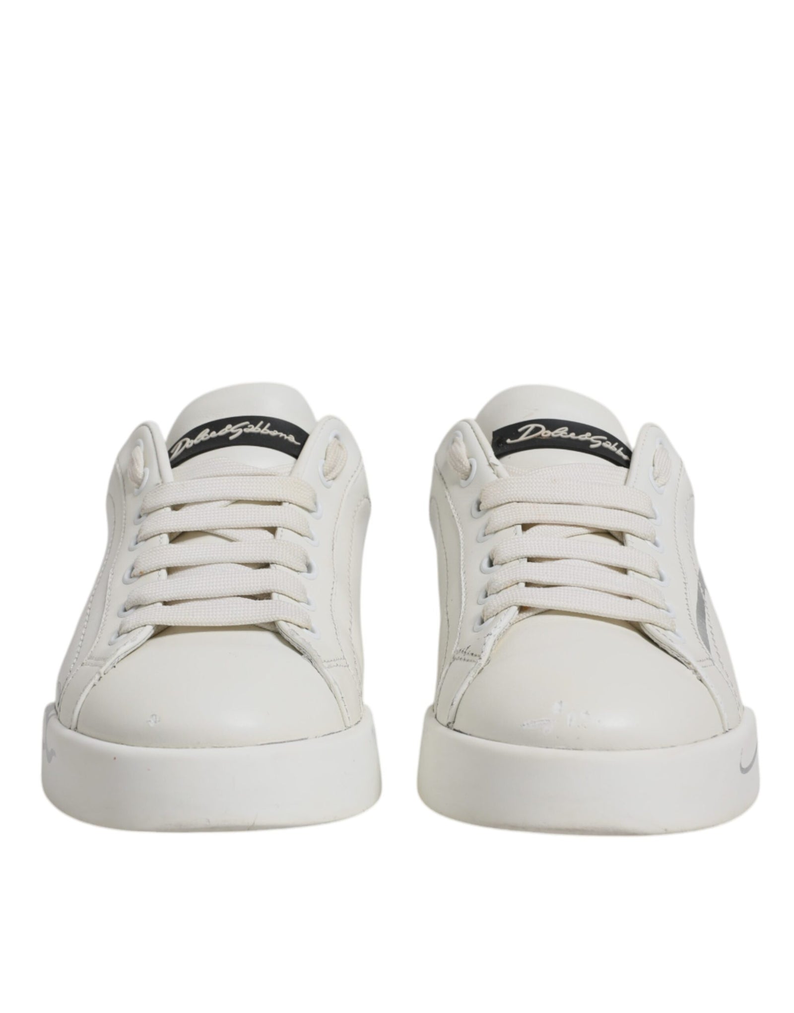 Dolce &amp; Gabbana White Black Logo Portofino Men Sneaker Shoes