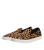 Dolce & Gabbana Brown Calfskin Fur Leopard Sneakers Shoes