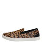 Dolce & Gabbana Brown Calfskin Fur Leopard Sneakers Shoes