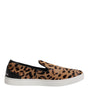 Dolce & Gabbana Brown Calfskin Fur Leopard Sneakers Shoes