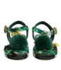 Dolce & Gabbana Green Crystal Fur Embellished Sandals Shoes