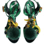 Dolce & Gabbana Green Crystal Fur Embellished Sandals Shoes