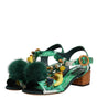 Dolce & Gabbana Green Crystal Fur Embellished Sandals Shoes
