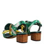 Dolce & Gabbana Green Crystal Fur Embellished Sandals Shoes