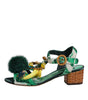 Dolce & Gabbana Green Crystal Fur Embellished Sandals Shoes