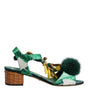 Dolce & Gabbana Green Crystal Fur Embellished Sandals Shoes