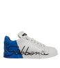 Dolce & Gabbana White Blue Logo Portofino Sneakers Shoes