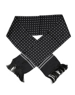 Dolce &amp; Gabbana Black White Polka Dotted Silk Skinny Fringes Scarf