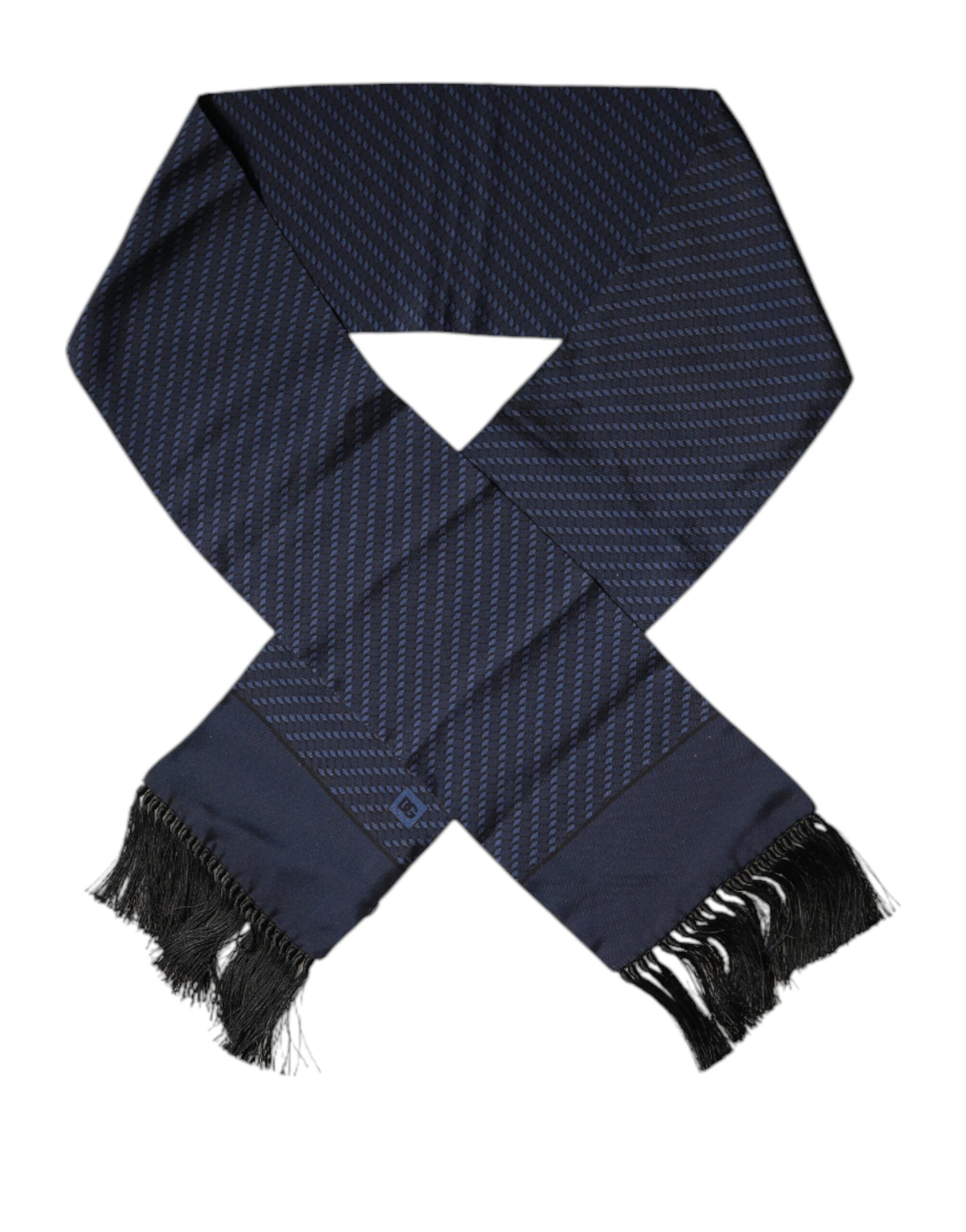 Foulard tour de cou à franges fantaisie bleu foncé Dolce & Gabbana