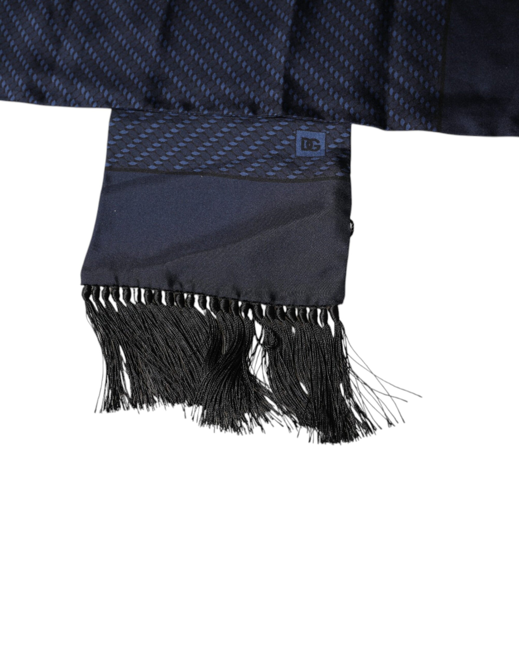 Foulard tour de cou à franges fantaisie bleu foncé Dolce & Gabbana