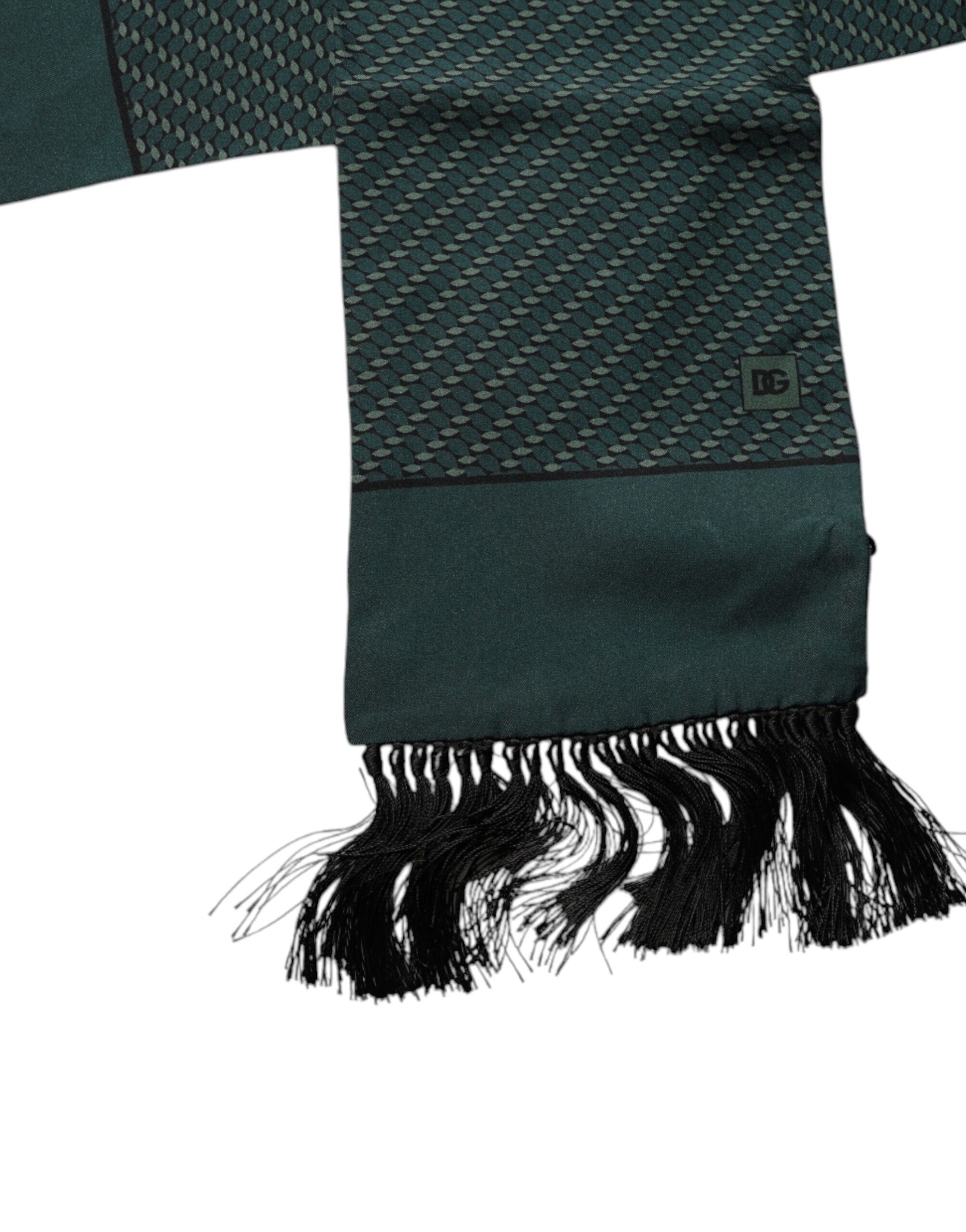 Foulard tour de cou à franges fantaisie vert foncé Dolce & Gabbana