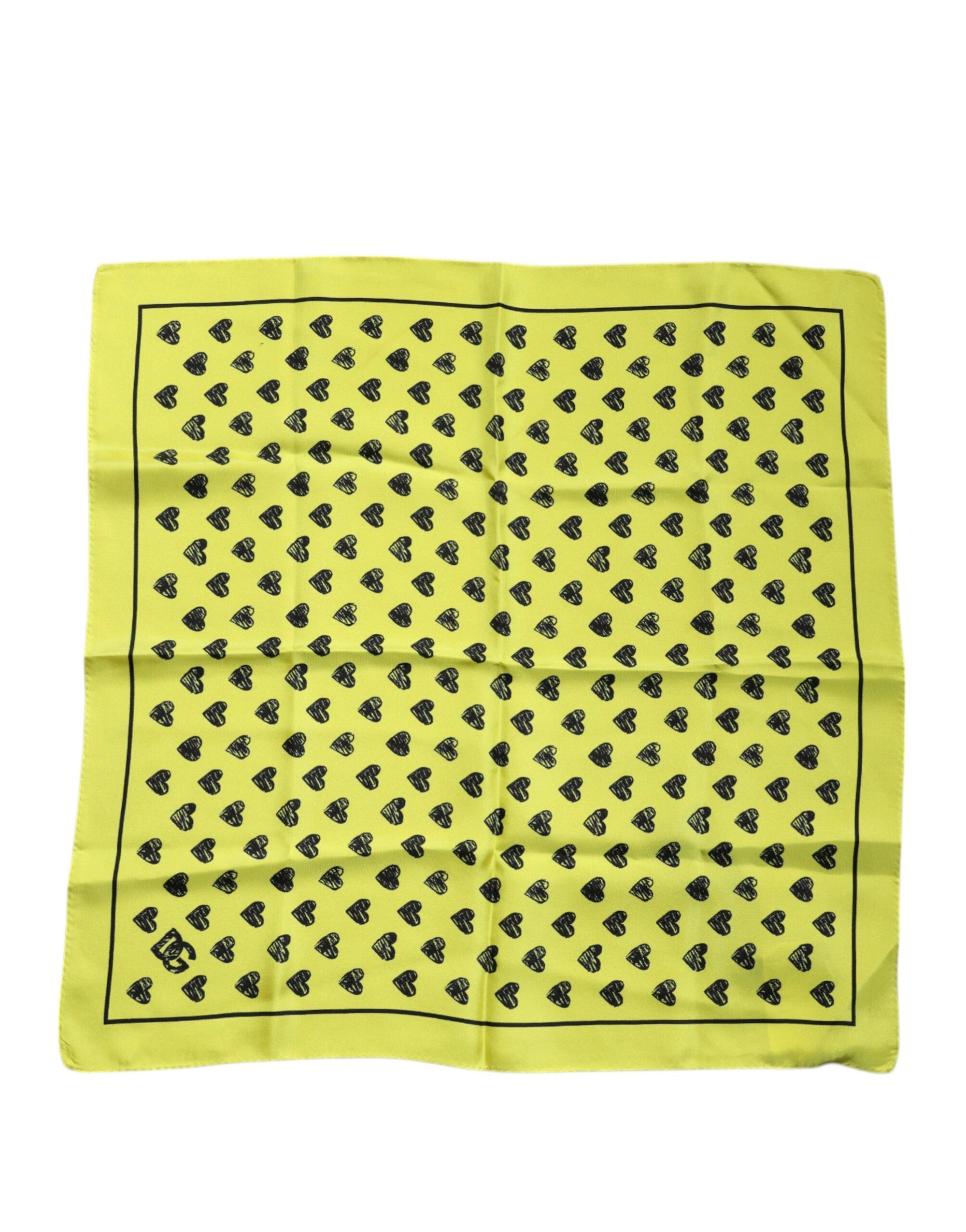 Foulard bandana carré en soie Dolce &amp; Gabbana à cœurs jaunes
