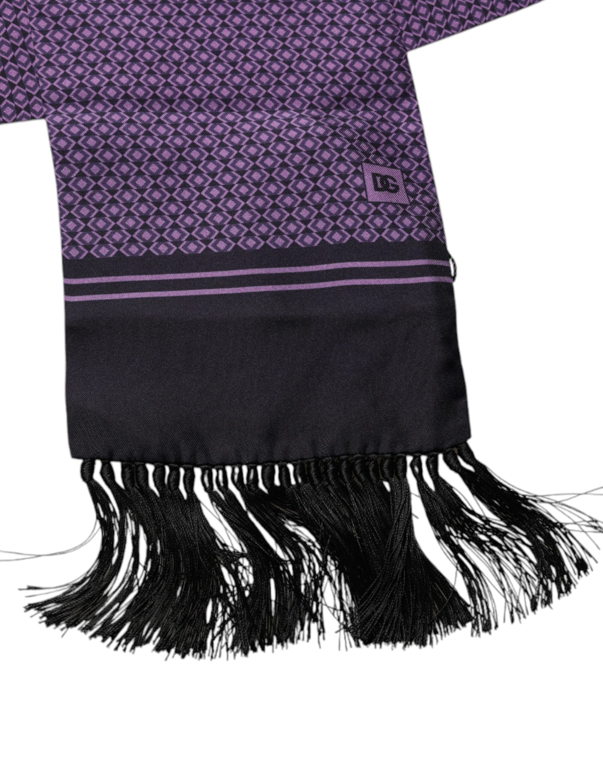 Foulard tour de cou à franges en soie fantaisie violette Dolce & Gabbana