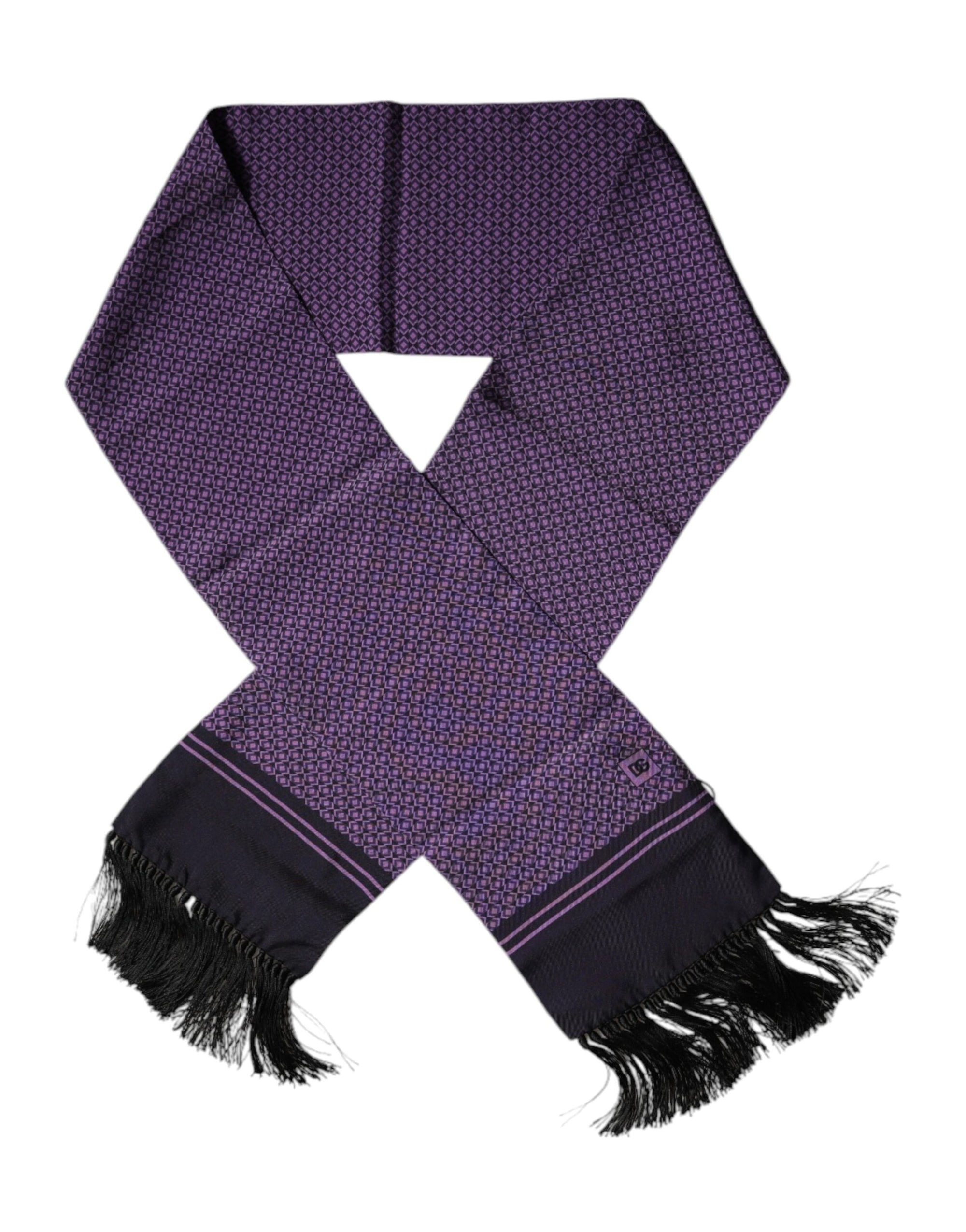 Foulard tour de cou à franges en soie fantaisie violette Dolce & Gabbana