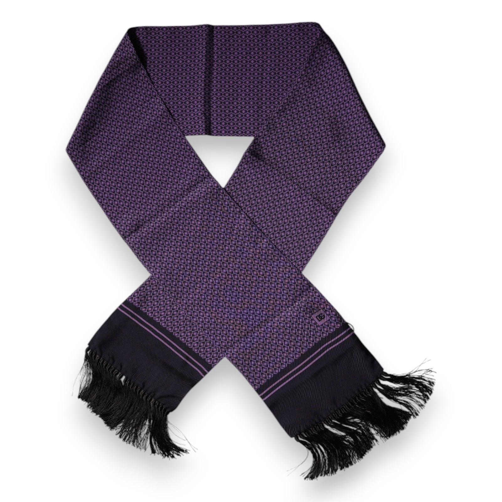 Foulard tour de cou à franges en soie fantaisie violette Dolce & Gabbana