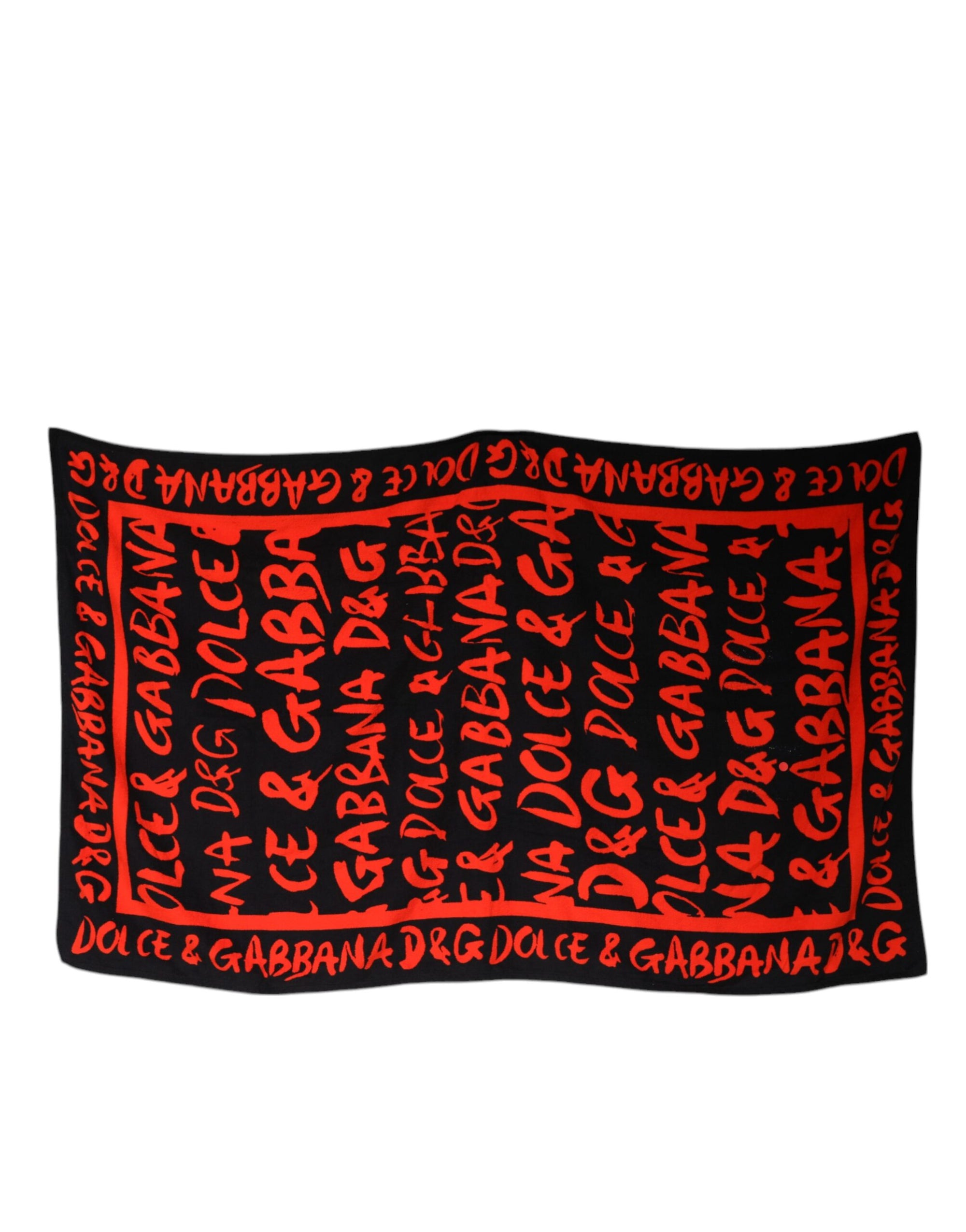 Serviette de plage en coton imprimé logo Dolce &amp; Gabbana noir et rouge