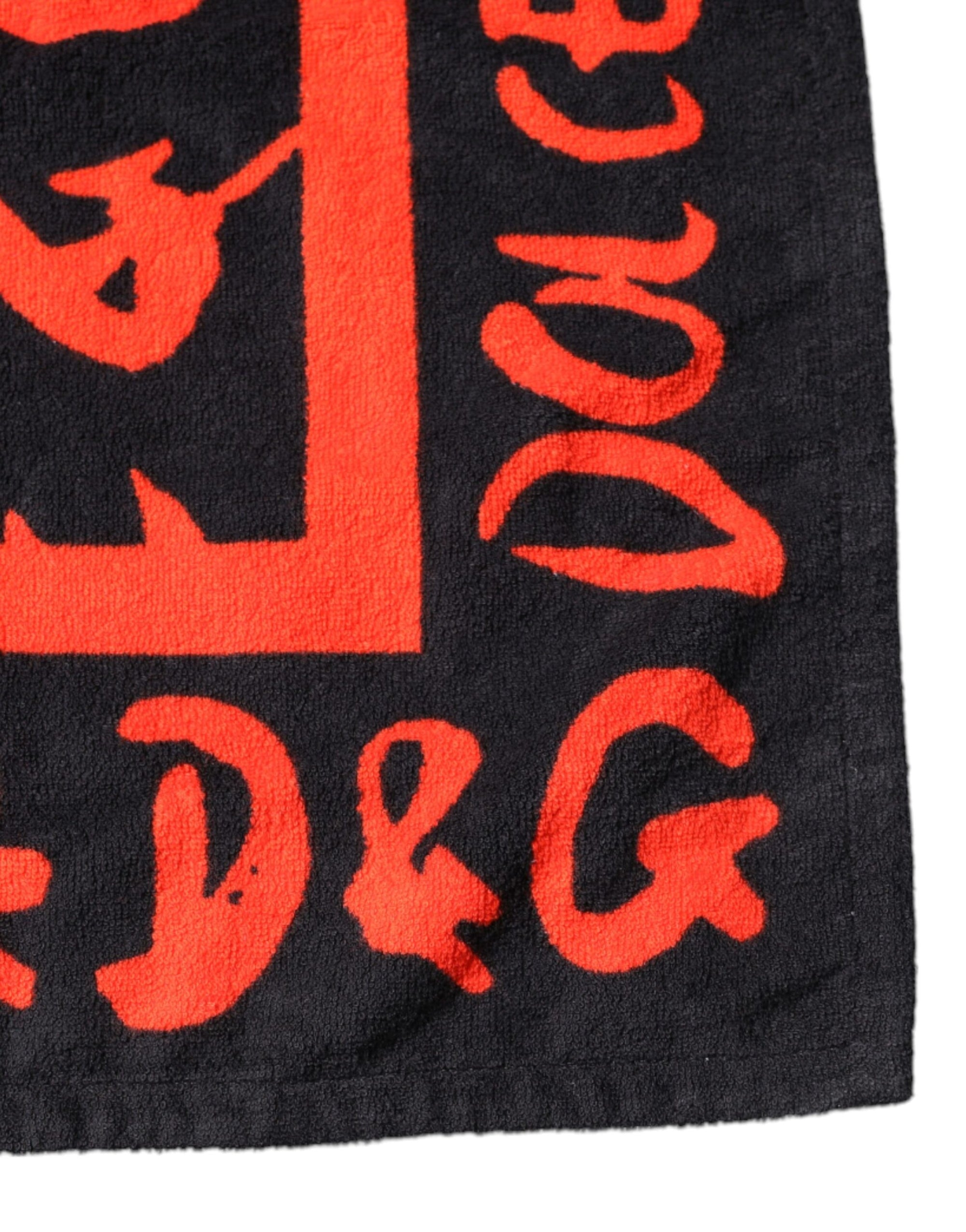 Serviette de plage en coton imprimé logo Dolce &amp; Gabbana noir et rouge