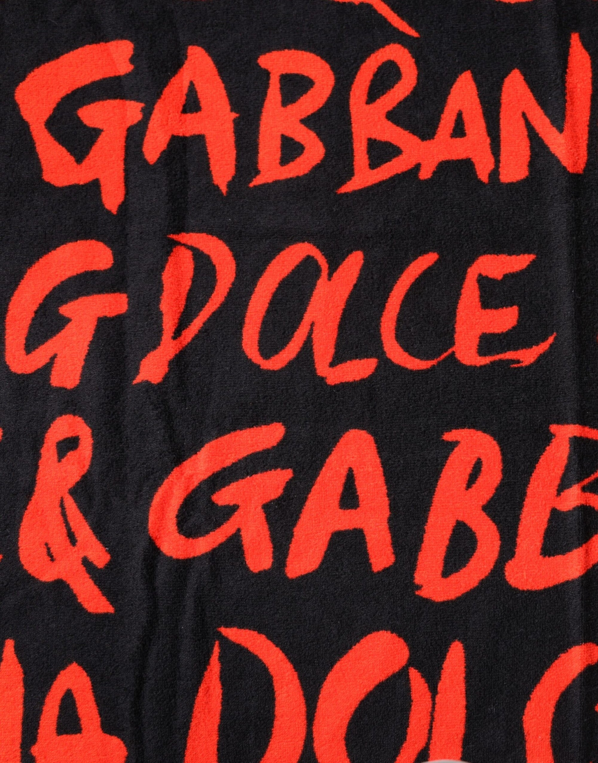 Serviette de plage en coton imprimé logo Dolce &amp; Gabbana noir et rouge