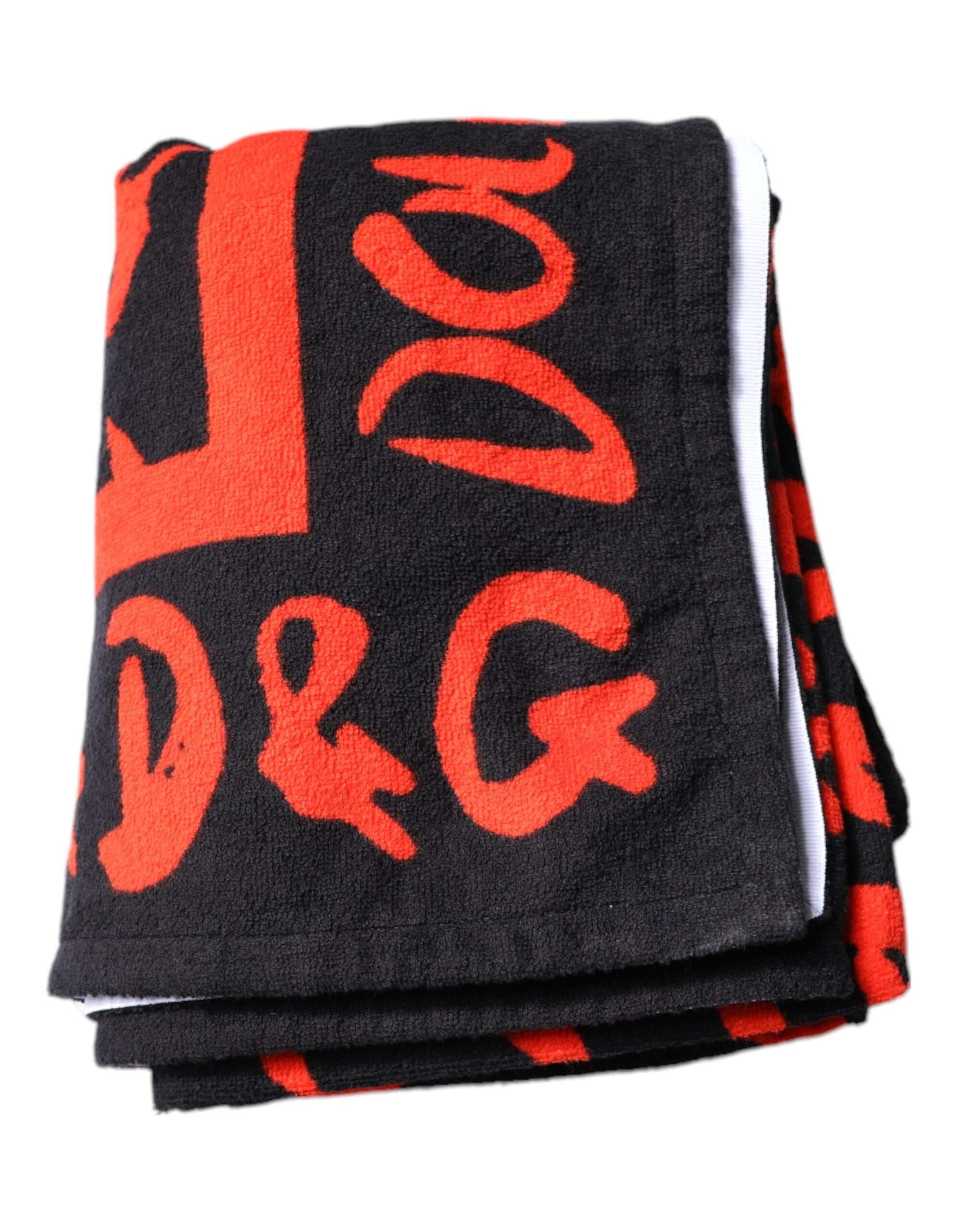 Serviette de plage en coton imprimé logo Dolce &amp; Gabbana noir et rouge