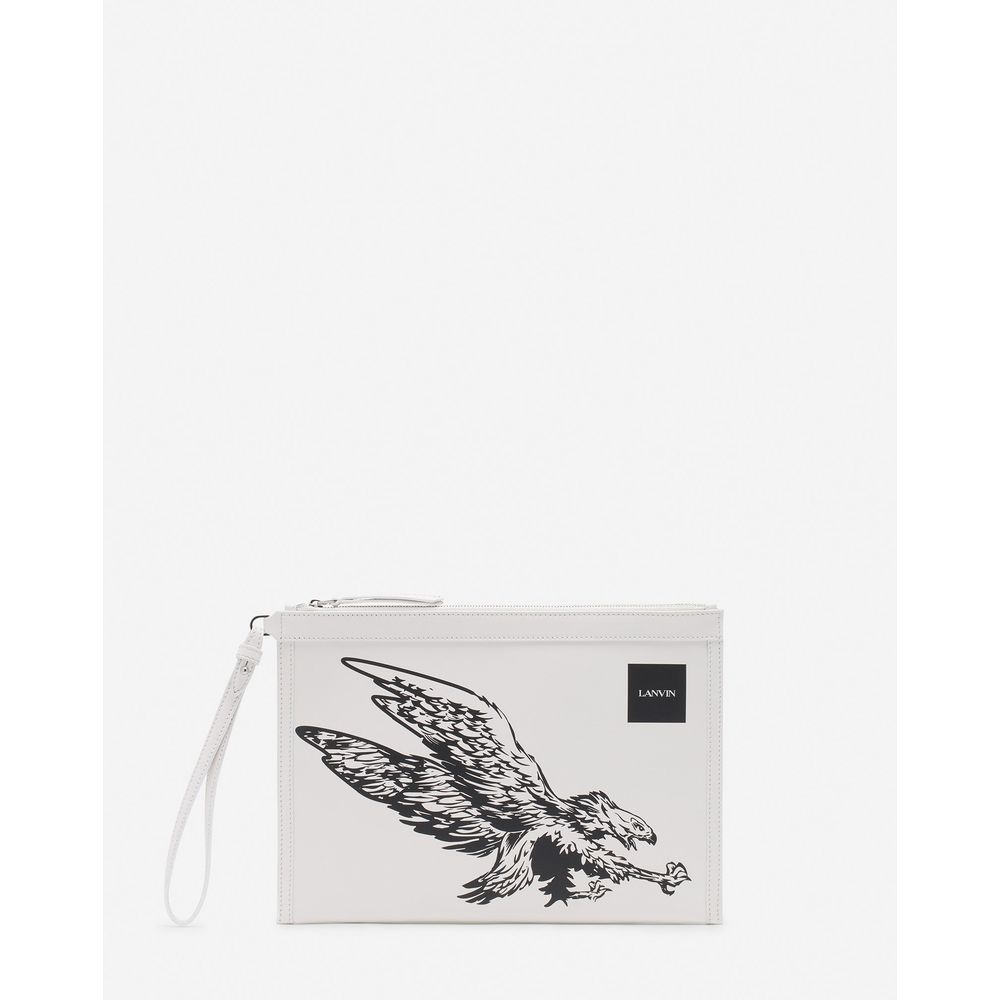 Portefeuille pochette homme en cuir blanc Lanvin