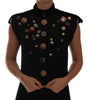 Dolce & Gabbana Black Embellished Floral Military Jacket Vest