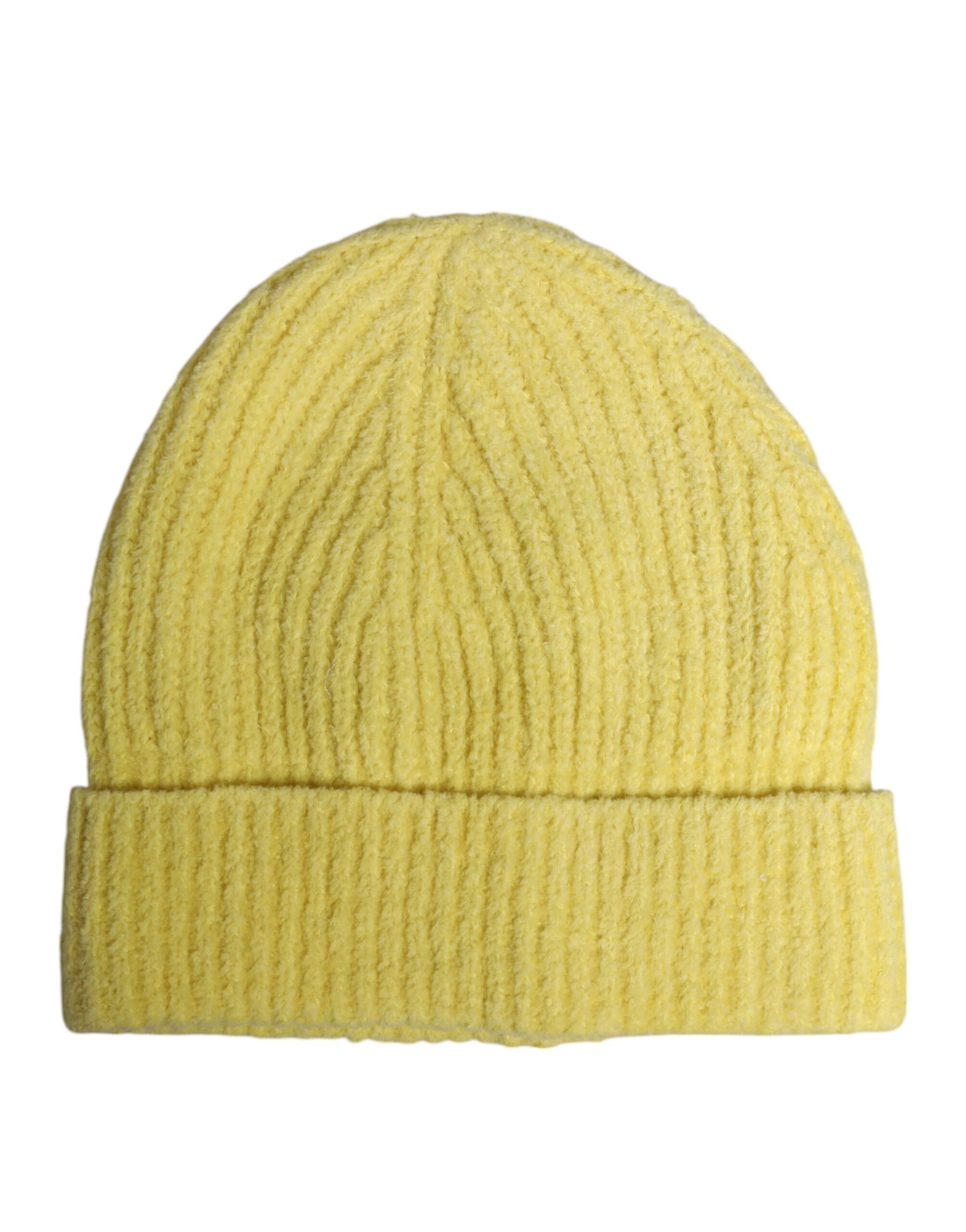 Dolce &amp; Gabbana Yellow Cotton Knitted Winter Beanie Hat