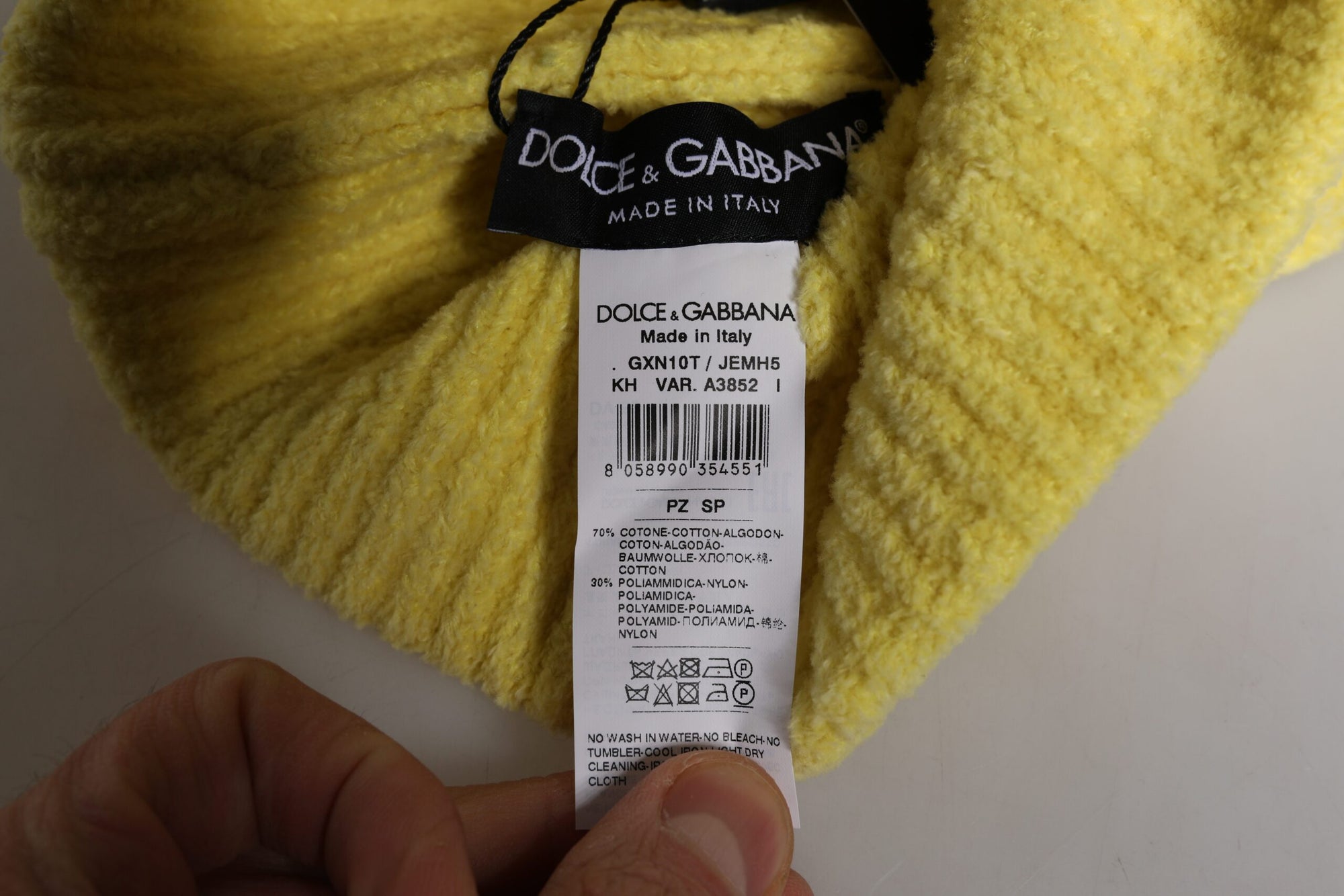 Dolce &amp; Gabbana Yellow Cotton Knitted Winter Beanie Hat