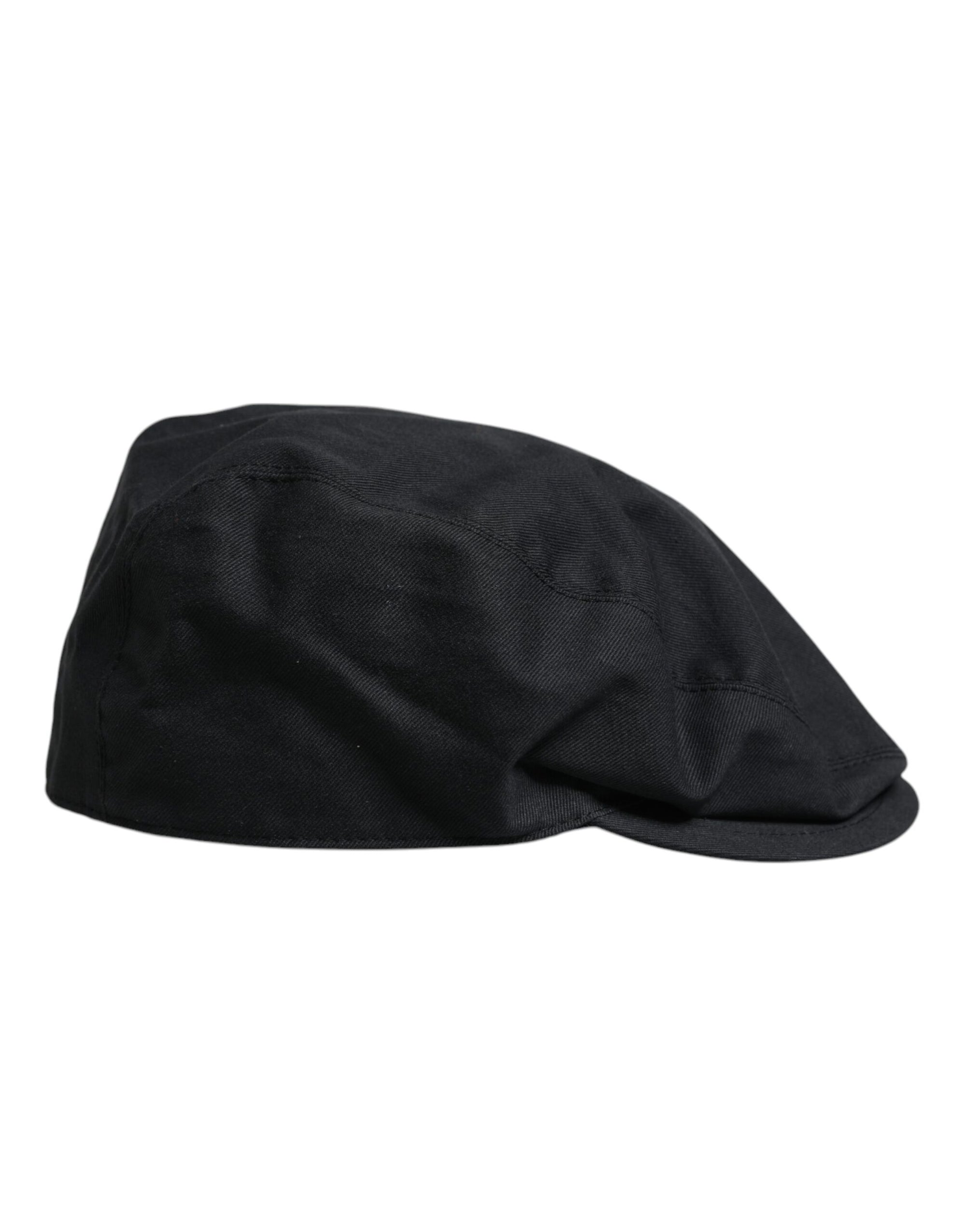 Dolce &amp; Gabbana Black Cotton Newsboy Capello Cabbie Hat