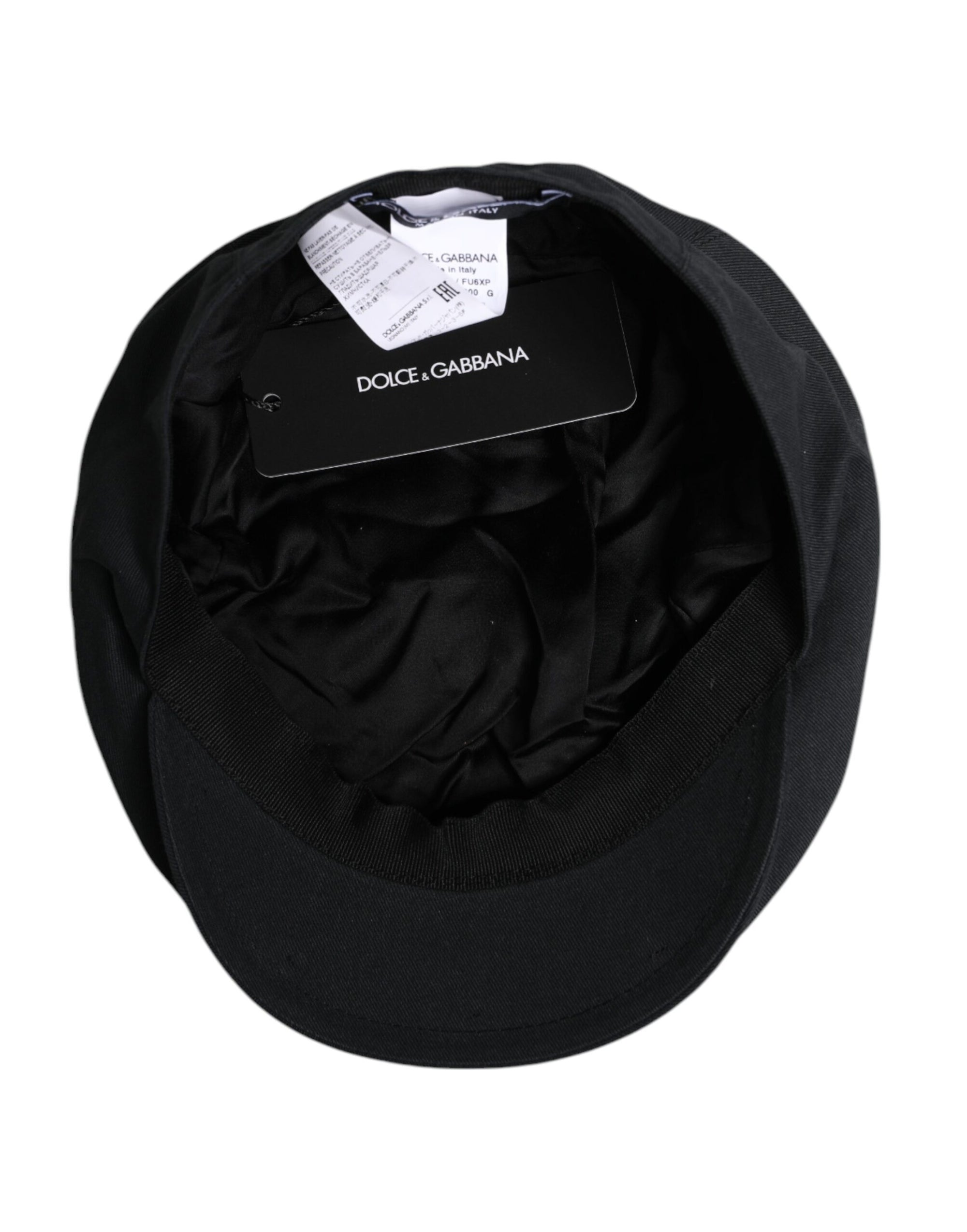 Dolce &amp; Gabbana Black Cotton Newsboy Capello Cabbie Hat