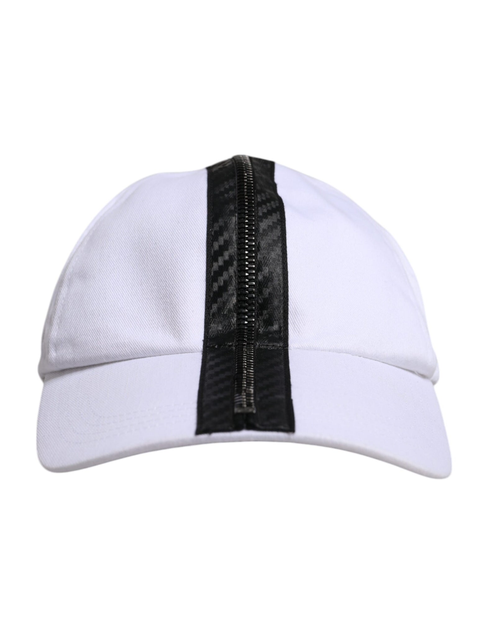 Dolce &amp; Gabbana White Black Cotton Zip Baseball Cap
