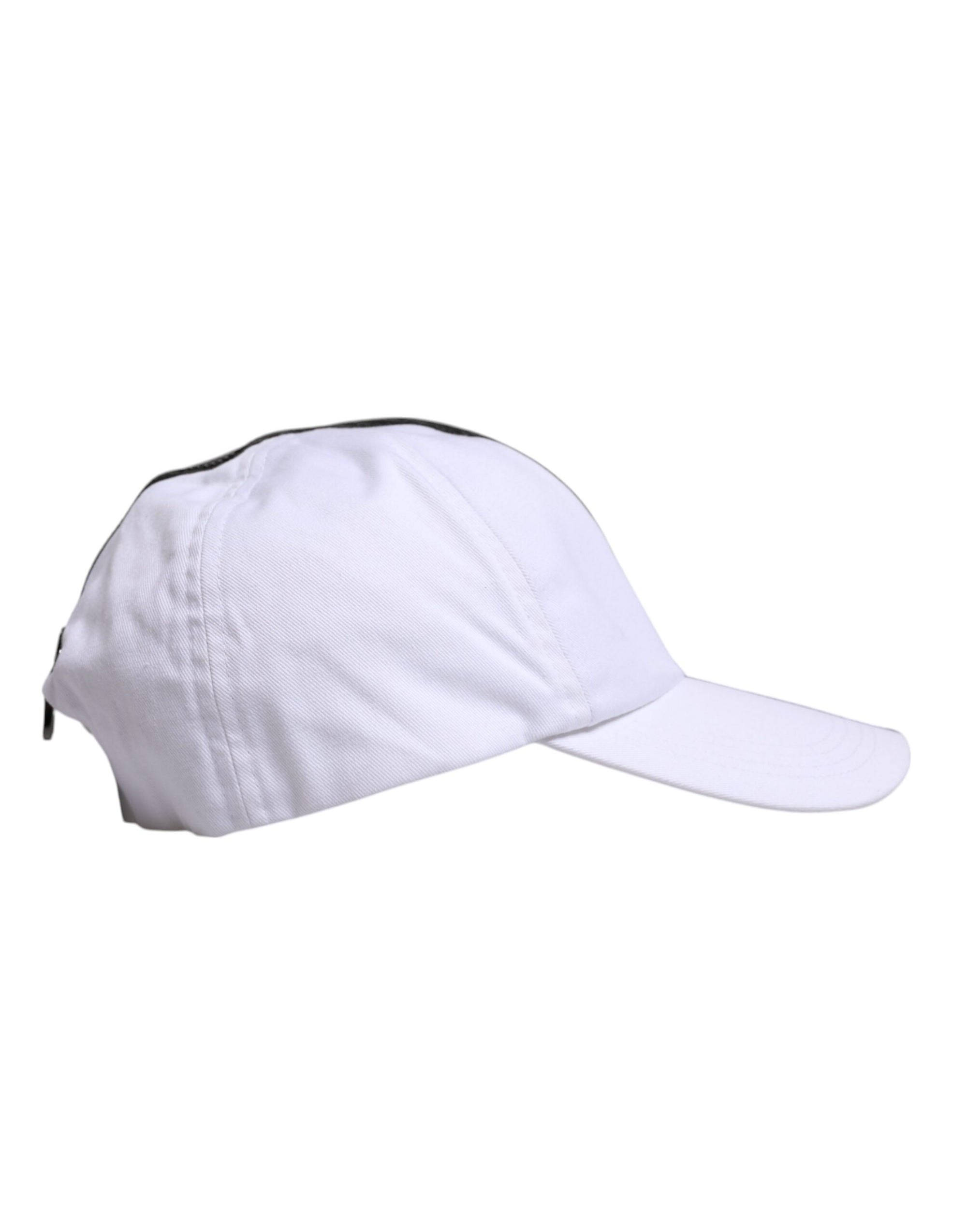 Dolce &amp; Gabbana White Black Cotton Zip Baseball Cap