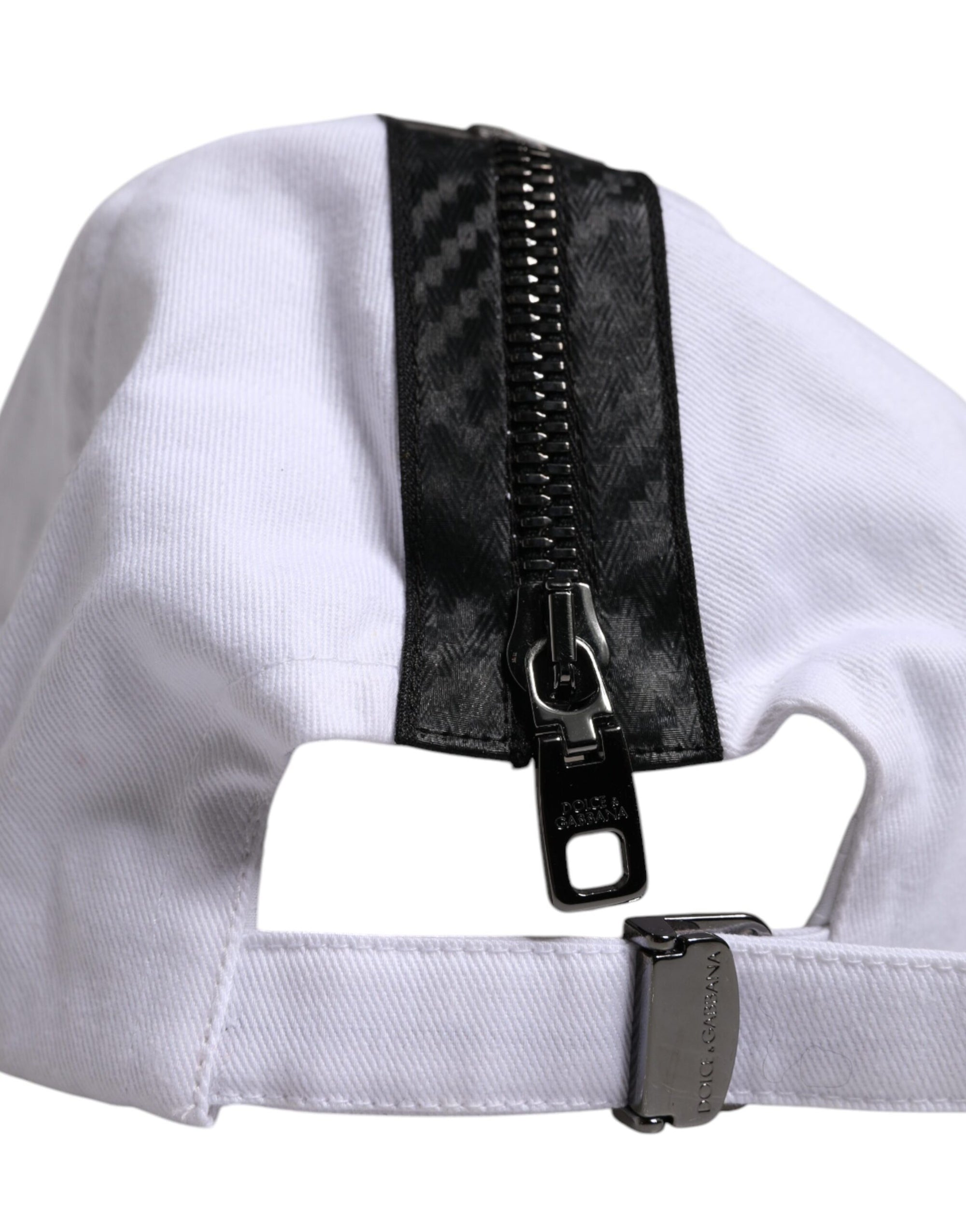 Dolce &amp; Gabbana White Black Cotton Zip Baseball Cap