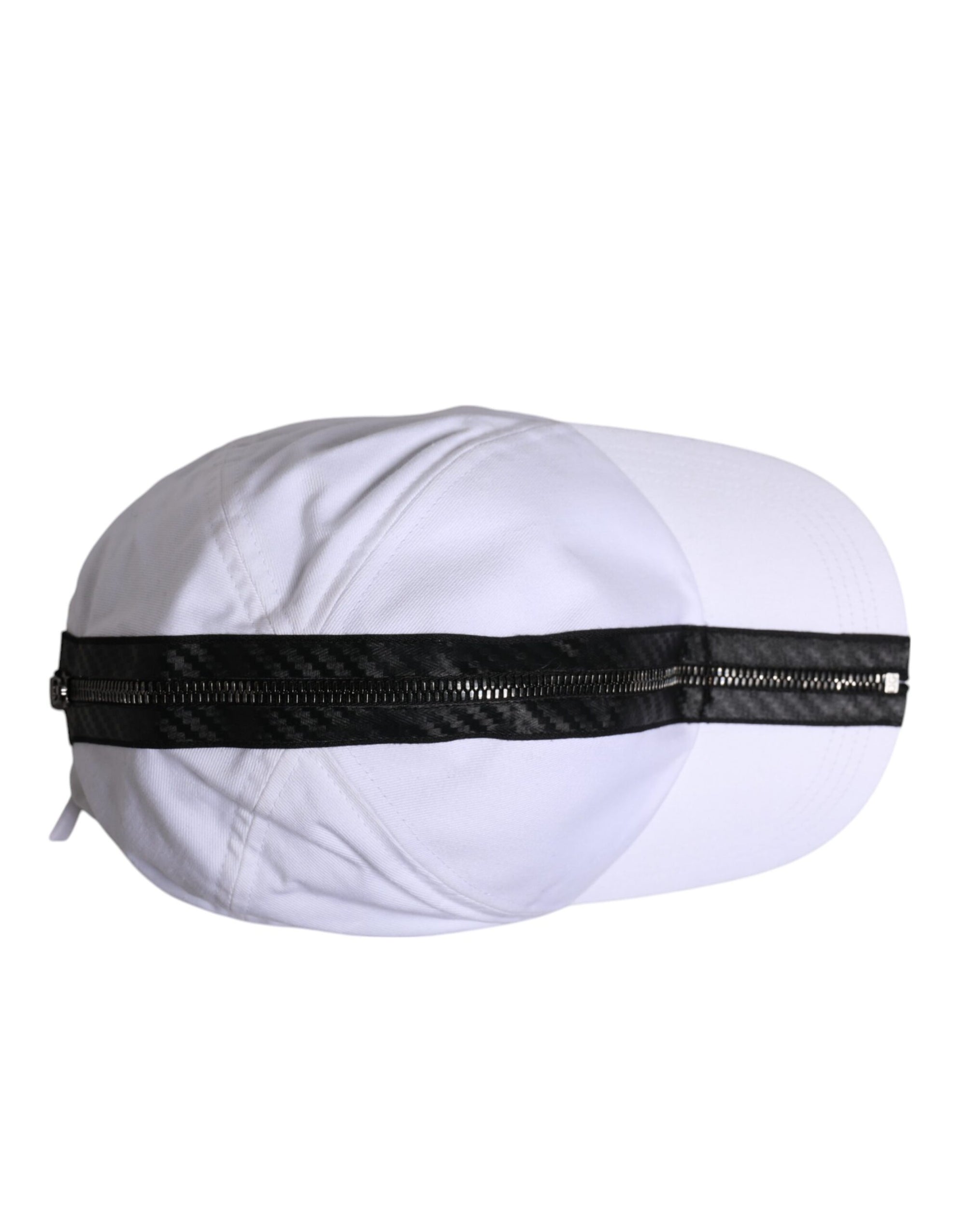 Dolce &amp; Gabbana White Black Cotton Zip Baseball Cap