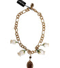 Dolce & Gabbana Gold Brass Short Chain Flower Crystal Pendant Necklace