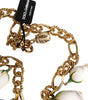 Dolce & Gabbana Gold Brass Short Chain Flower Crystal Pendant Necklace
