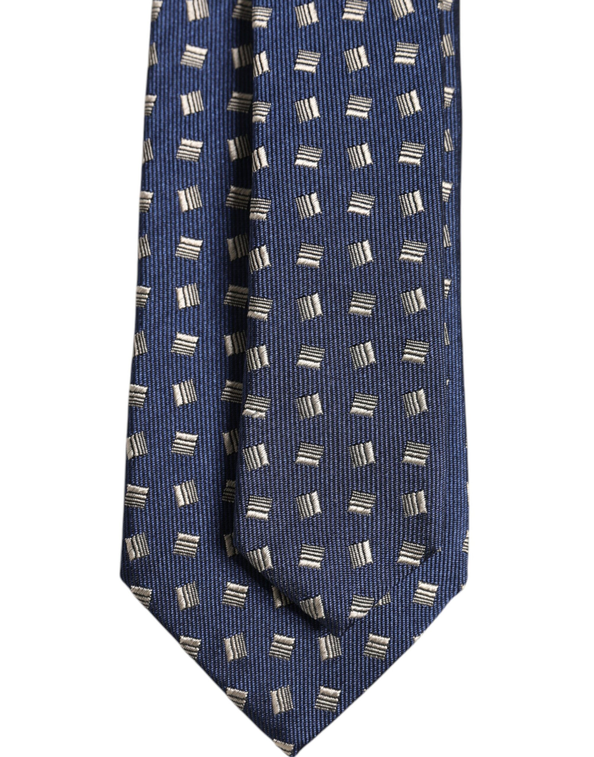 Dolce &amp; Gabbana Blue Patterned Silk Adjustable Necktie Tie